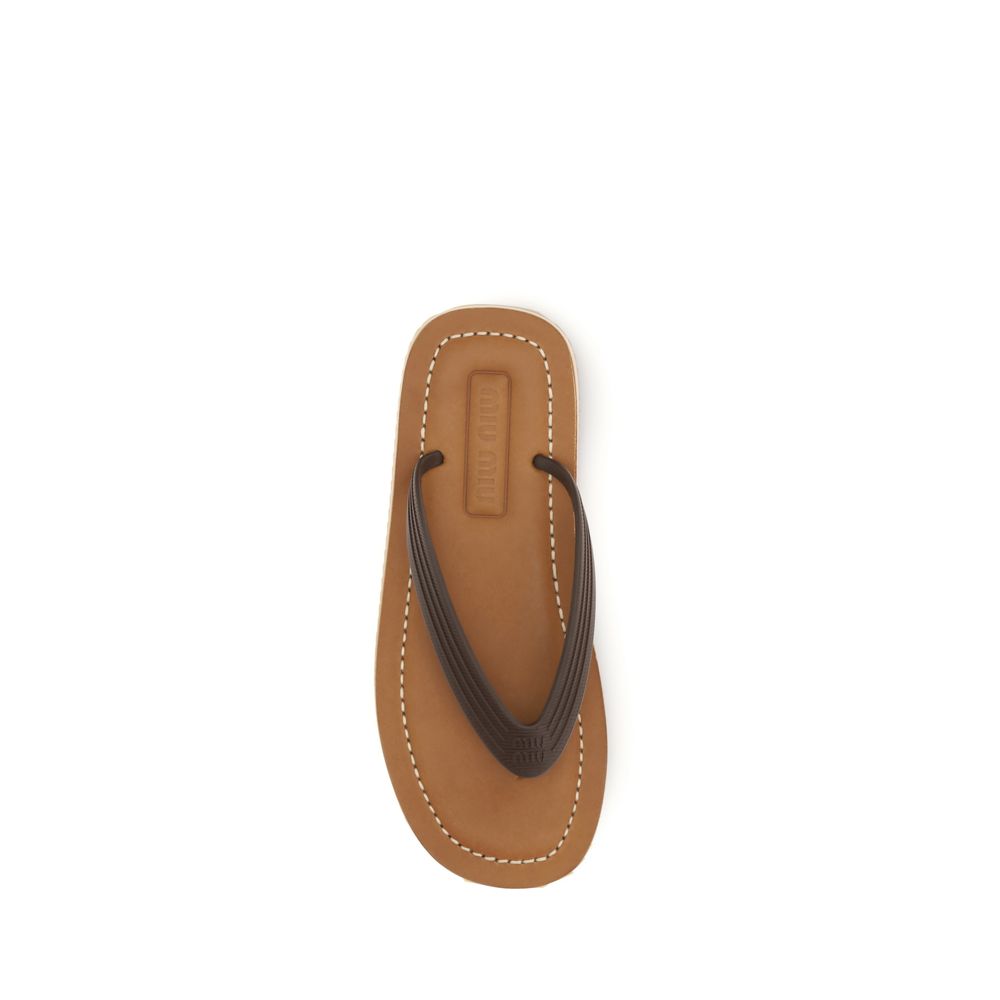 Miu Miu Brown Calf Leather Bos Taurus Flip-Flop Sandals | Regal Royce