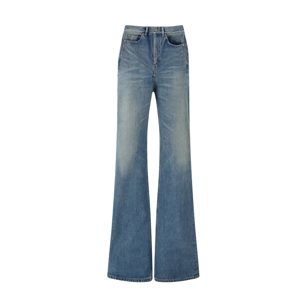 Saint Laurent Blue Cotton Flared Jeans | Regal Royce