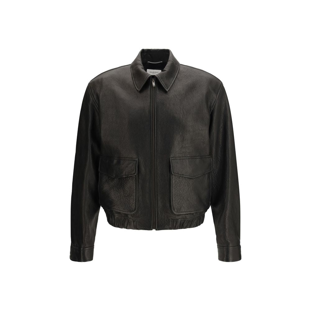 Saint Laurent Black Lamb Ovis Aries Aries Leather Jacket | Regal Royce