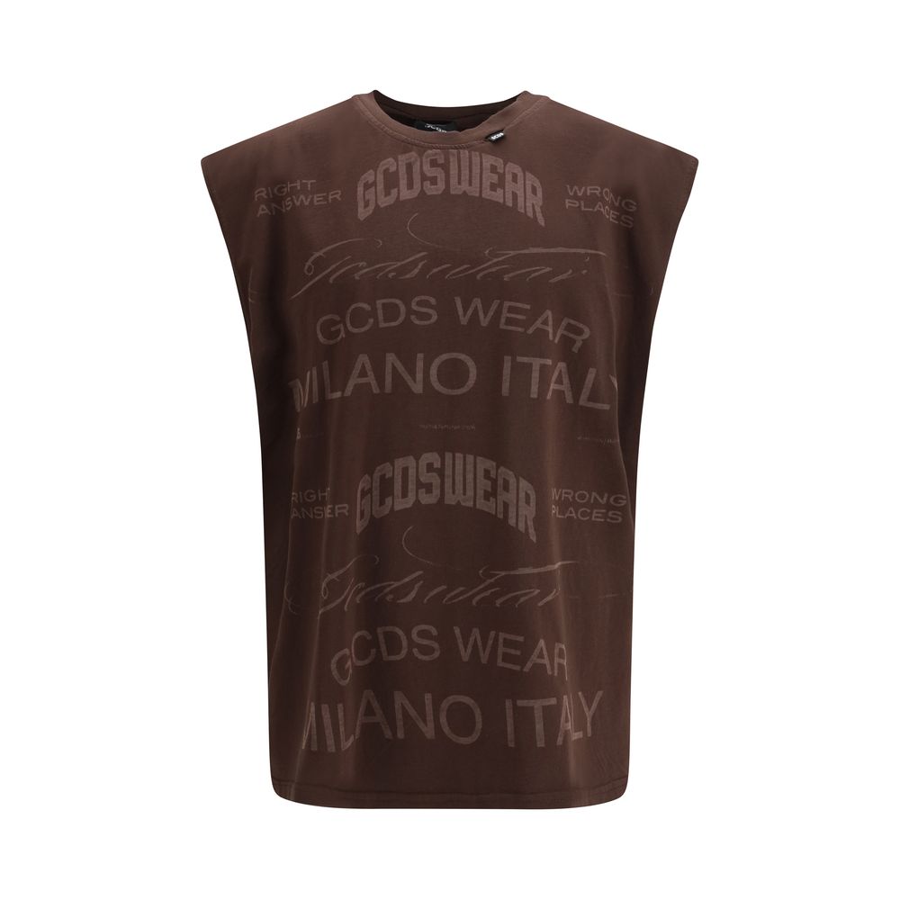 GCDS Brown Cotton Sleeveles T-Shirt | Regal Royce