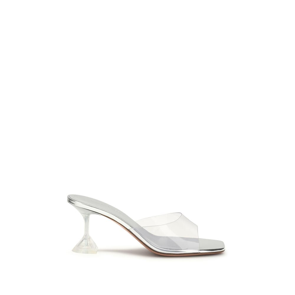 Amina Muaddi Silver Pvc Stiletto Heel Sandals | Regal Royce
