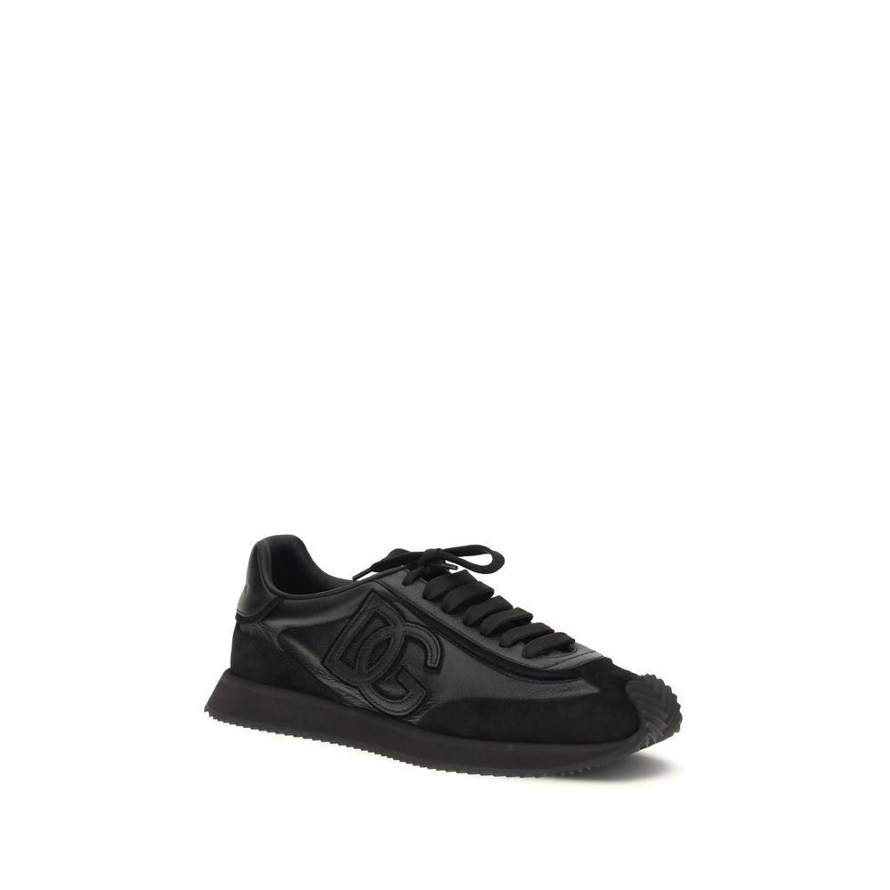 Dolce & Gabbana Black Calf Leather Bos Taurus Athletic Sneakers | Regal Royce