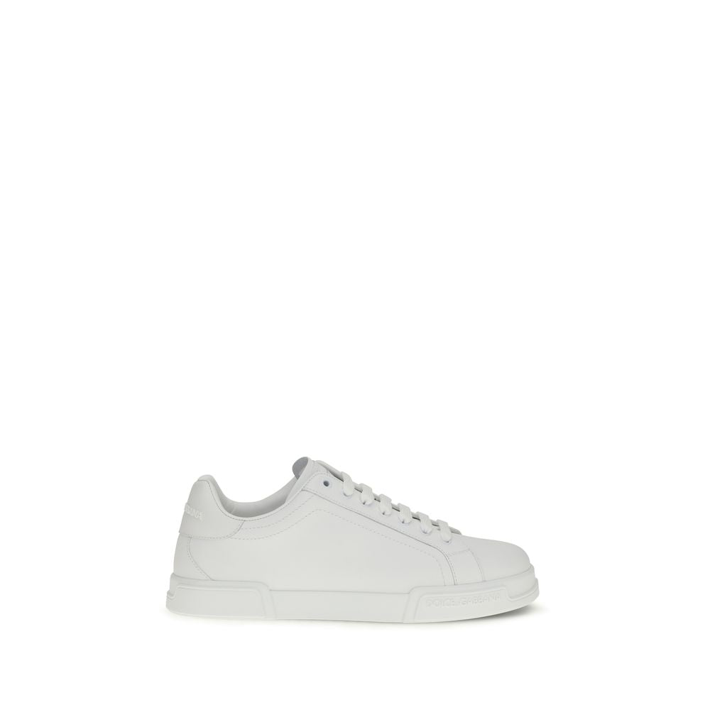 Dolce & Gabbana White Calf Leather Bos Taurus Low Top Sneakers | Regal Royce