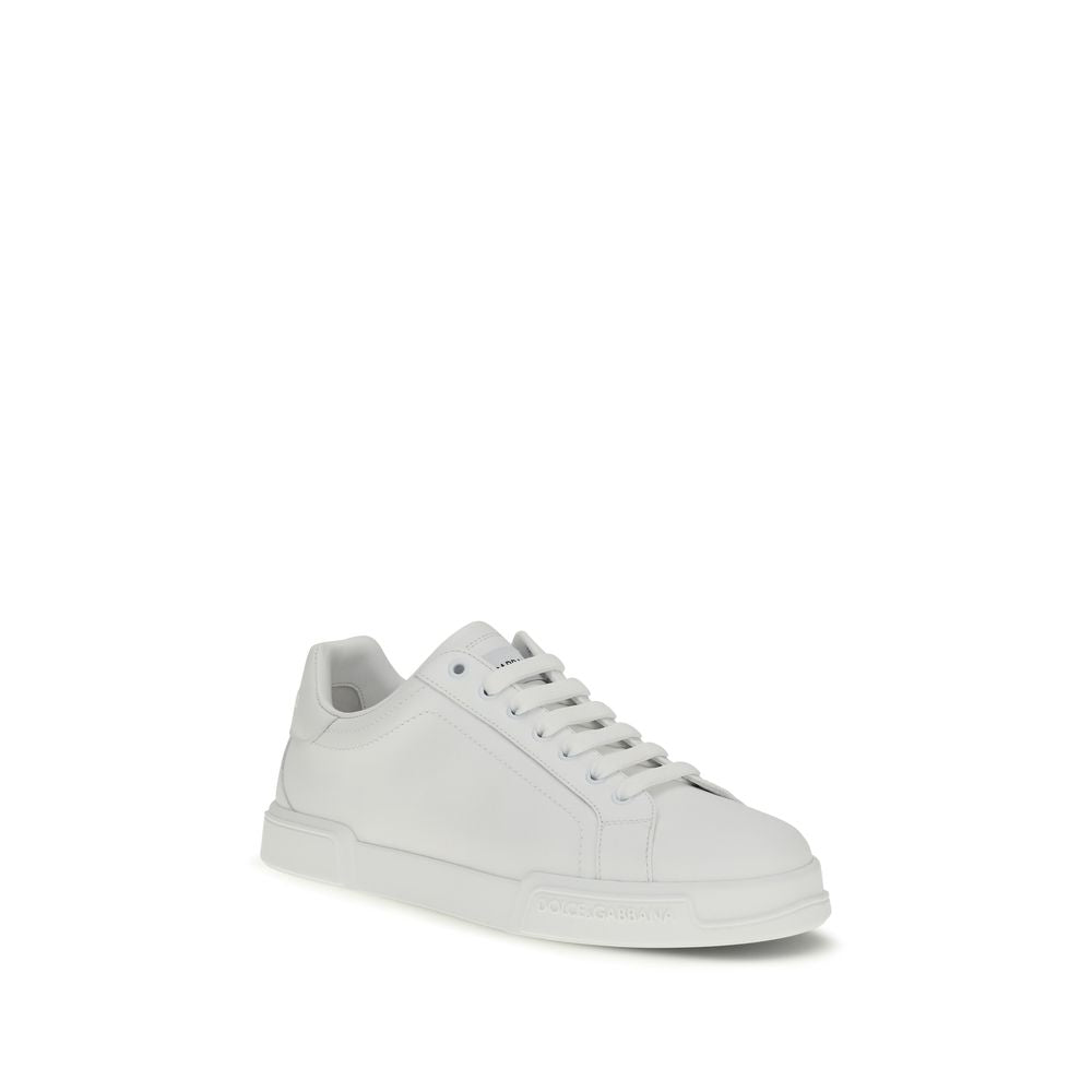 Dolce & Gabbana White Calf Leather Bos Taurus Low Top Sneakers | Regal Royce
