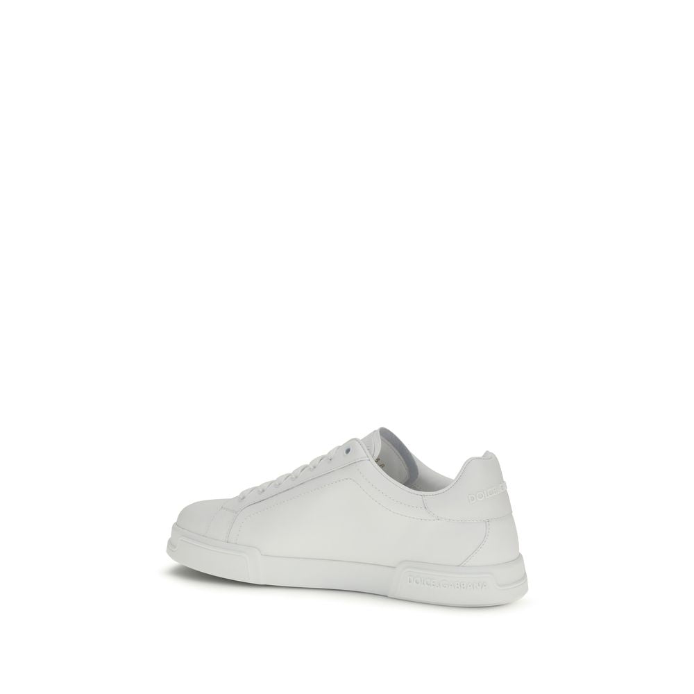 Dolce & Gabbana White Calf Leather Bos Taurus Low Top Sneakers | Regal Royce