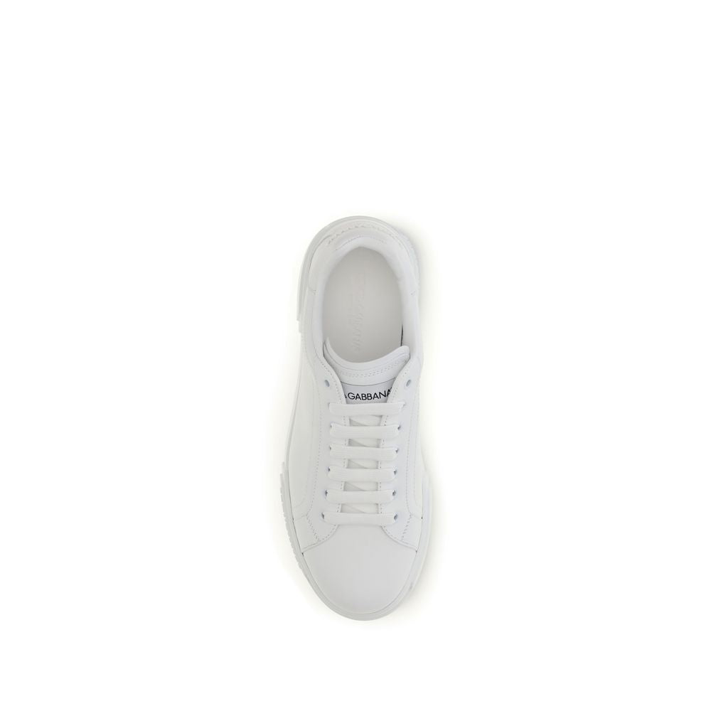 Dolce & Gabbana White Calf Leather Bos Taurus Low Top Sneakers | Regal Royce