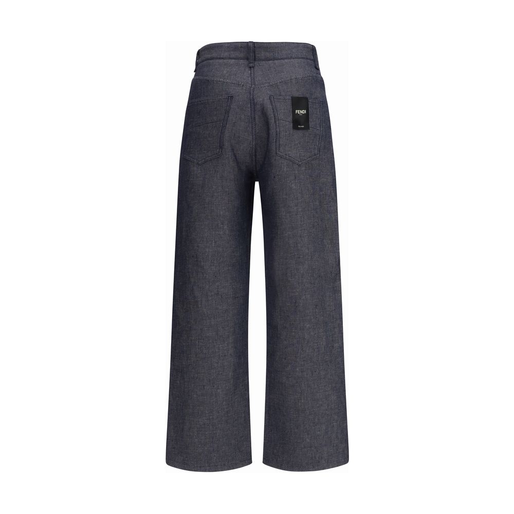 Fendi Blue Linen Relaxed Fit Jeans | Regal Royce