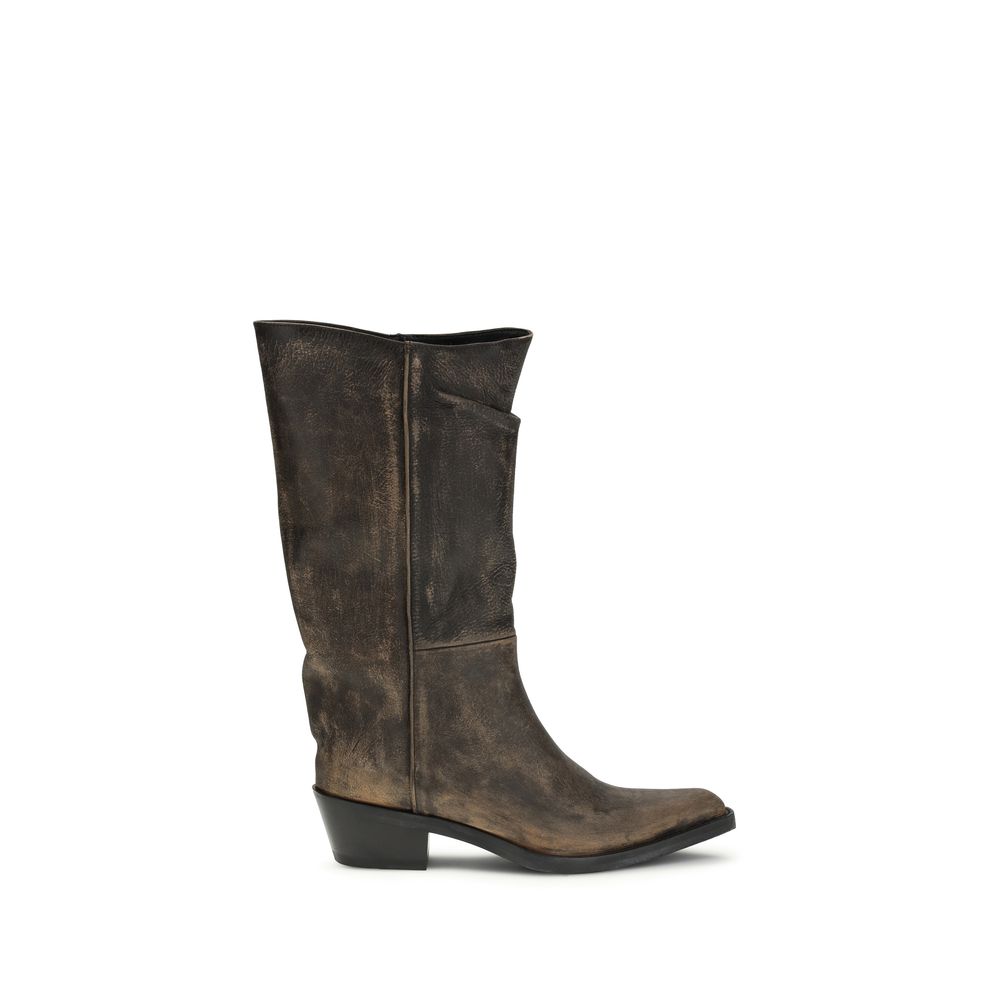Khaite Brown Calf Leather Bos Taurus Boots | Regal Royce