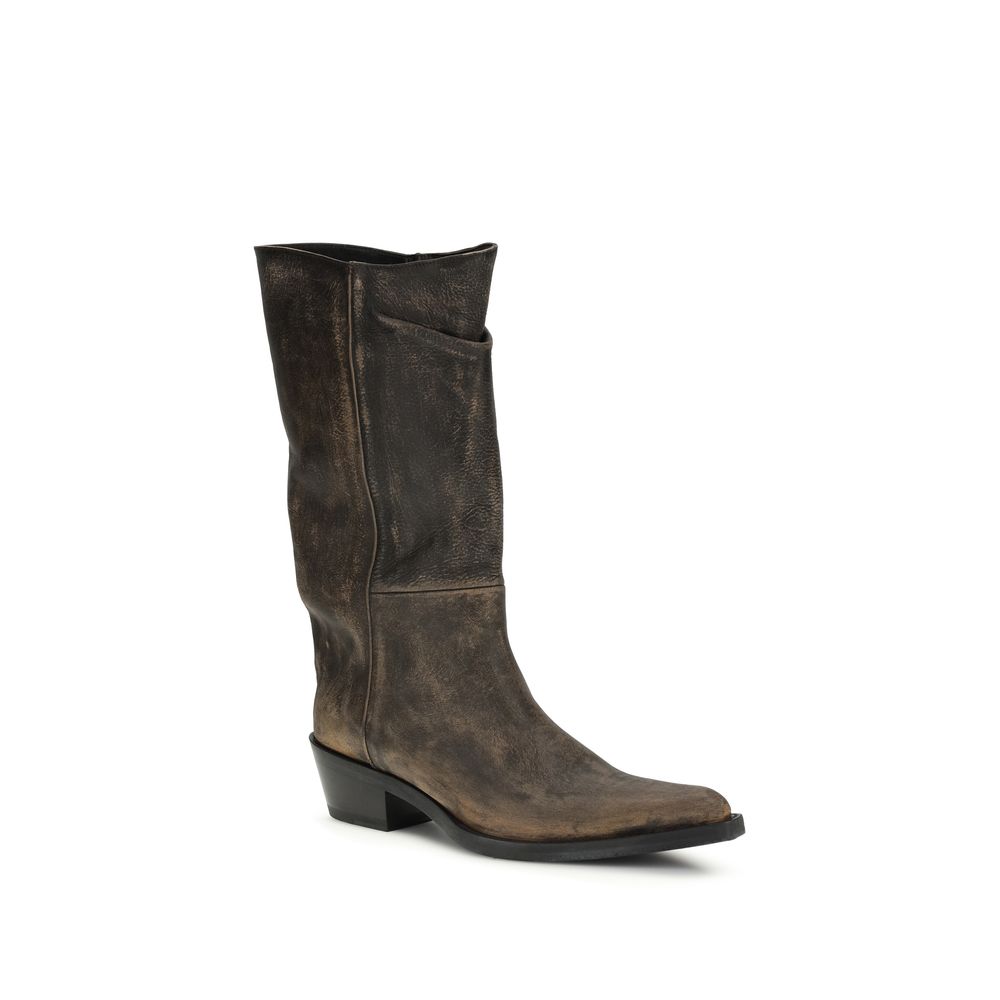 Khaite Brown Calf Leather Bos Taurus Boots | Regal Royce