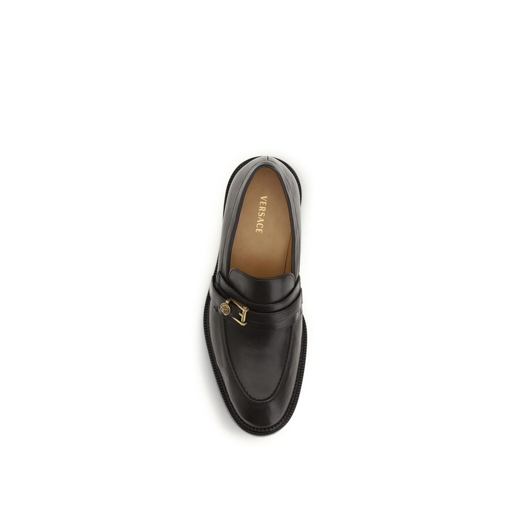 Versace Black Calf Leather Bos Taurus Slip-On Loafers | Regal Royce