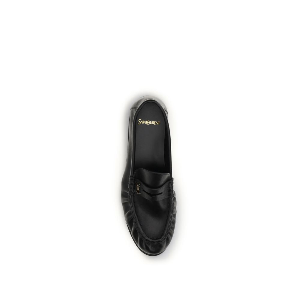 Saint Laurent Black Calf Leather Bos Taurus Slip-On Loafers | Regal Royce