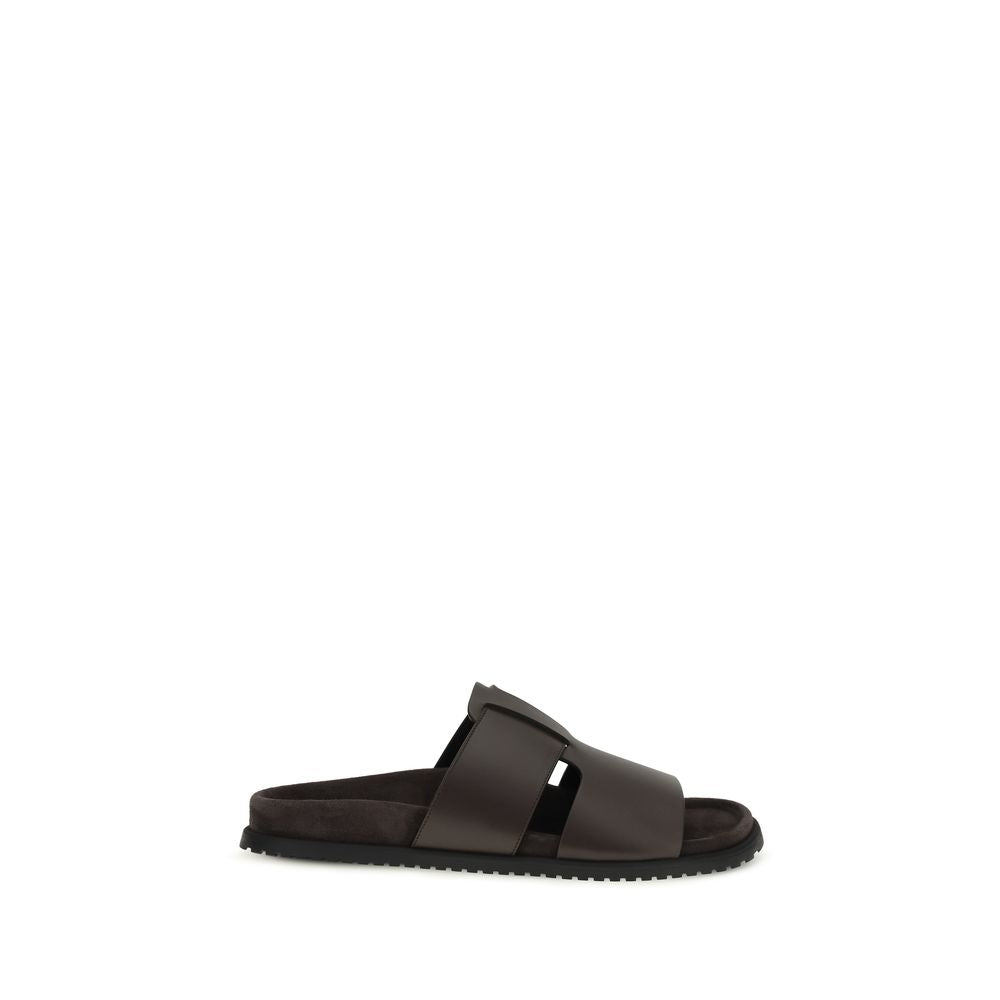 Dolce & Gabbana Brown Calf Leather Bos Taurus Flat Sandals | Regal Royce