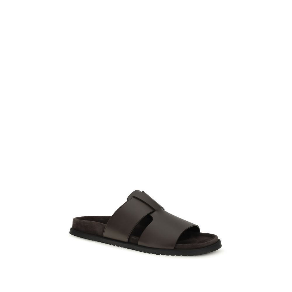 Dolce & Gabbana Brown Calf Leather Bos Taurus Flat Sandals | Regal Royce