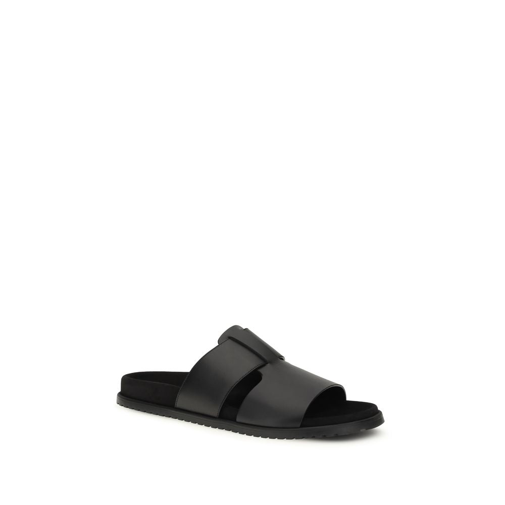 Dolce & Gabbana Black Calf Leather Bos Taurus Sandals | Regal Royce
