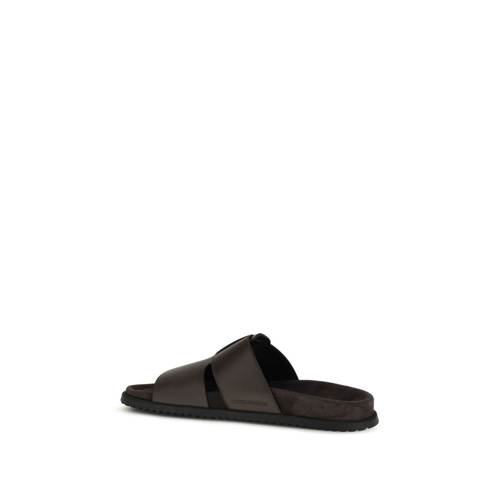 Dolce & Gabbana Brown Calf Leather Bos Taurus Flat Sandals | Regal Royce
