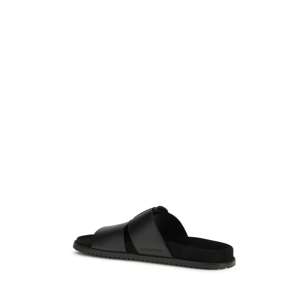 Dolce & Gabbana Black Calf Leather Bos Taurus Sandals | Regal Royce