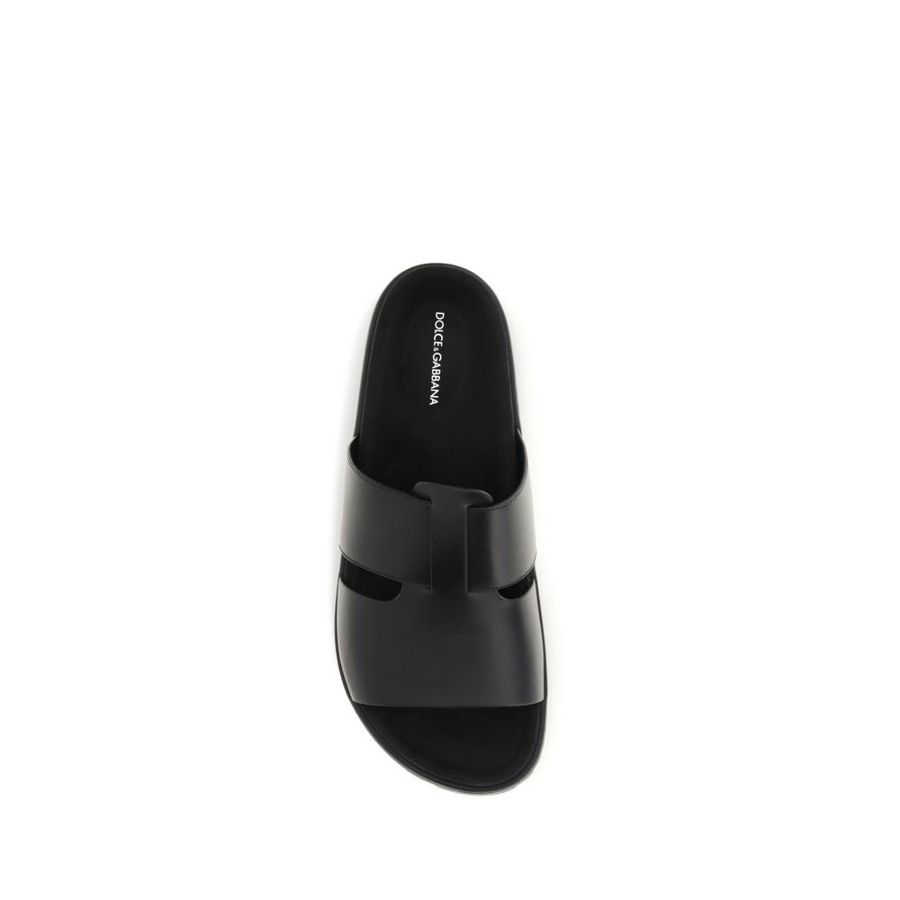 Dolce & Gabbana Black Calf Leather Bos Taurus Sandals | Regal Royce