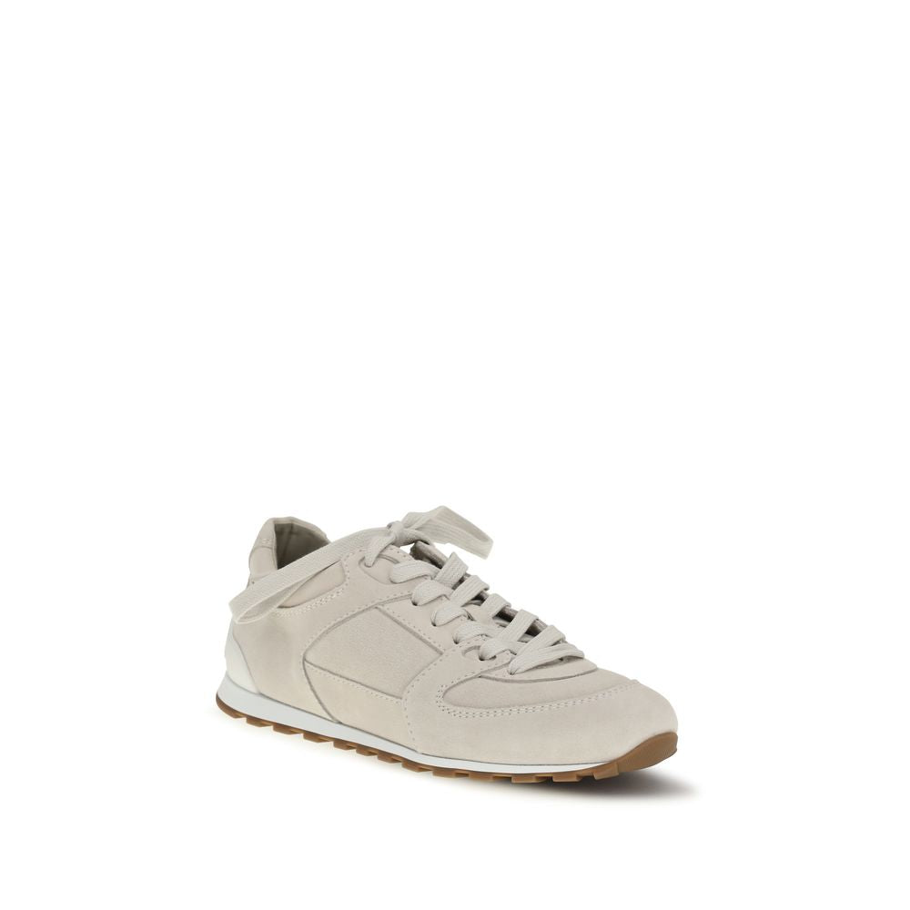 Brunello Cucinelli Beige Calf Leather Bos Taurus Low Top Sneakers | Regal Royce