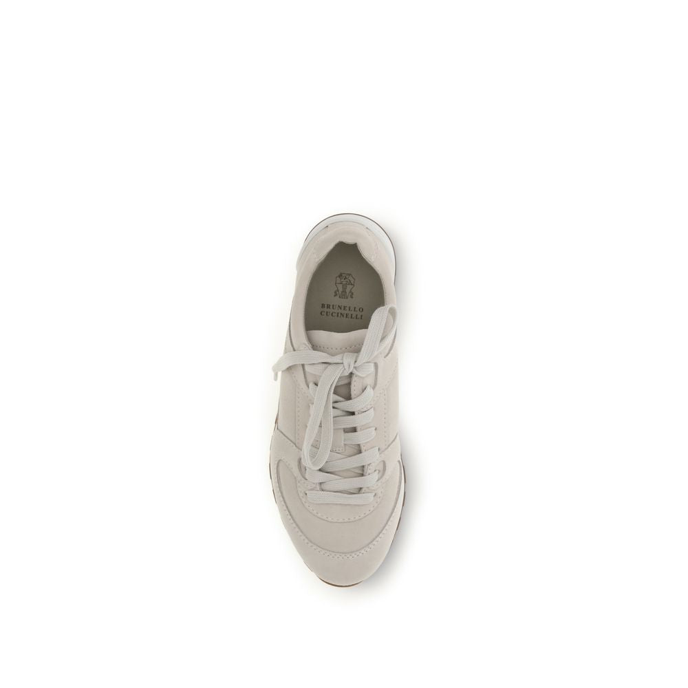 Brunello Cucinelli Beige Calf Leather Bos Taurus Low Top Sneakers | Regal Royce