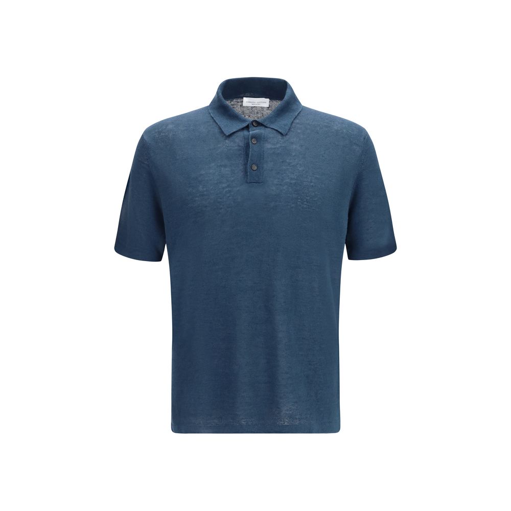 Roberto Collina Blue Linen Polo Shirt | Regal Royce