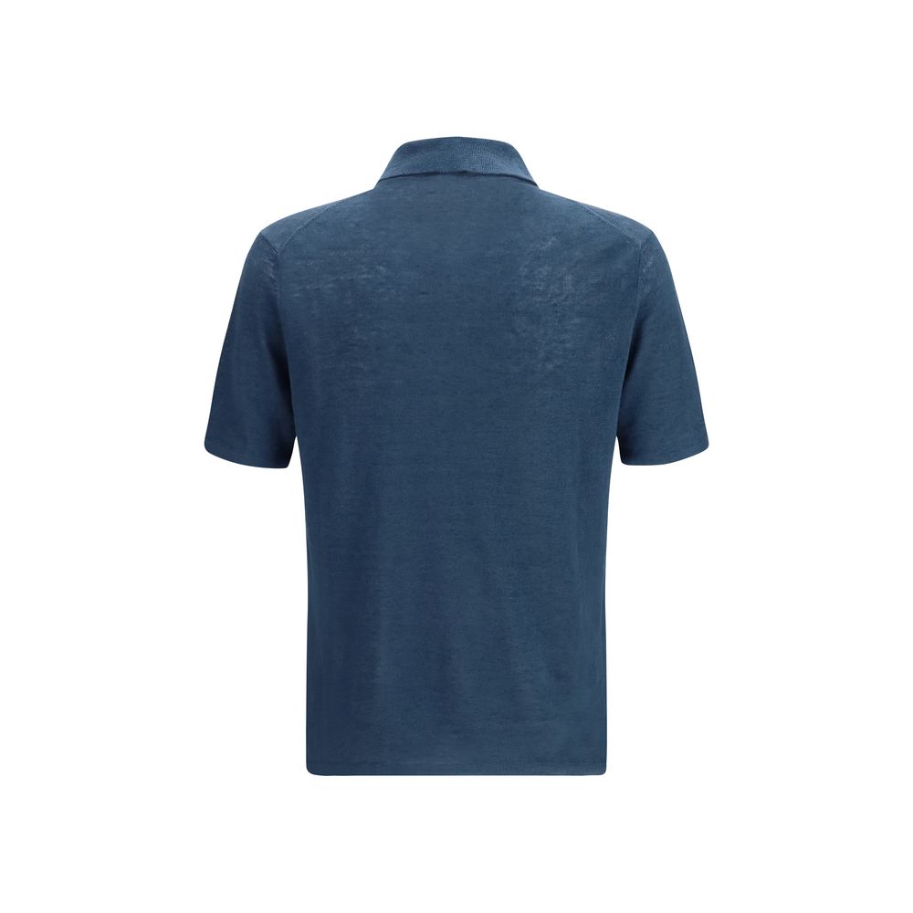 Roberto Collina Blue Linen Polo Shirt | Regal Royce