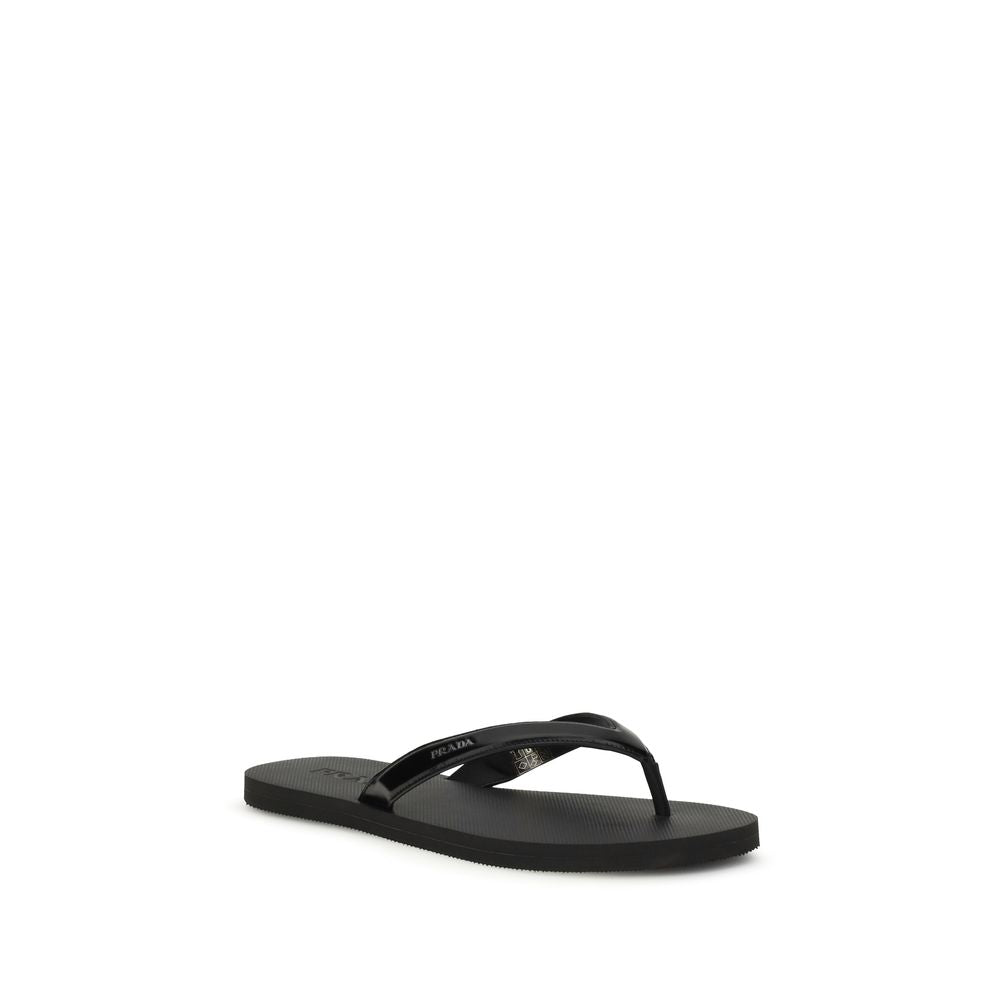 Prada Black Calf Leather Bos Taurus Flip-Flop Sandals | Regal Royce