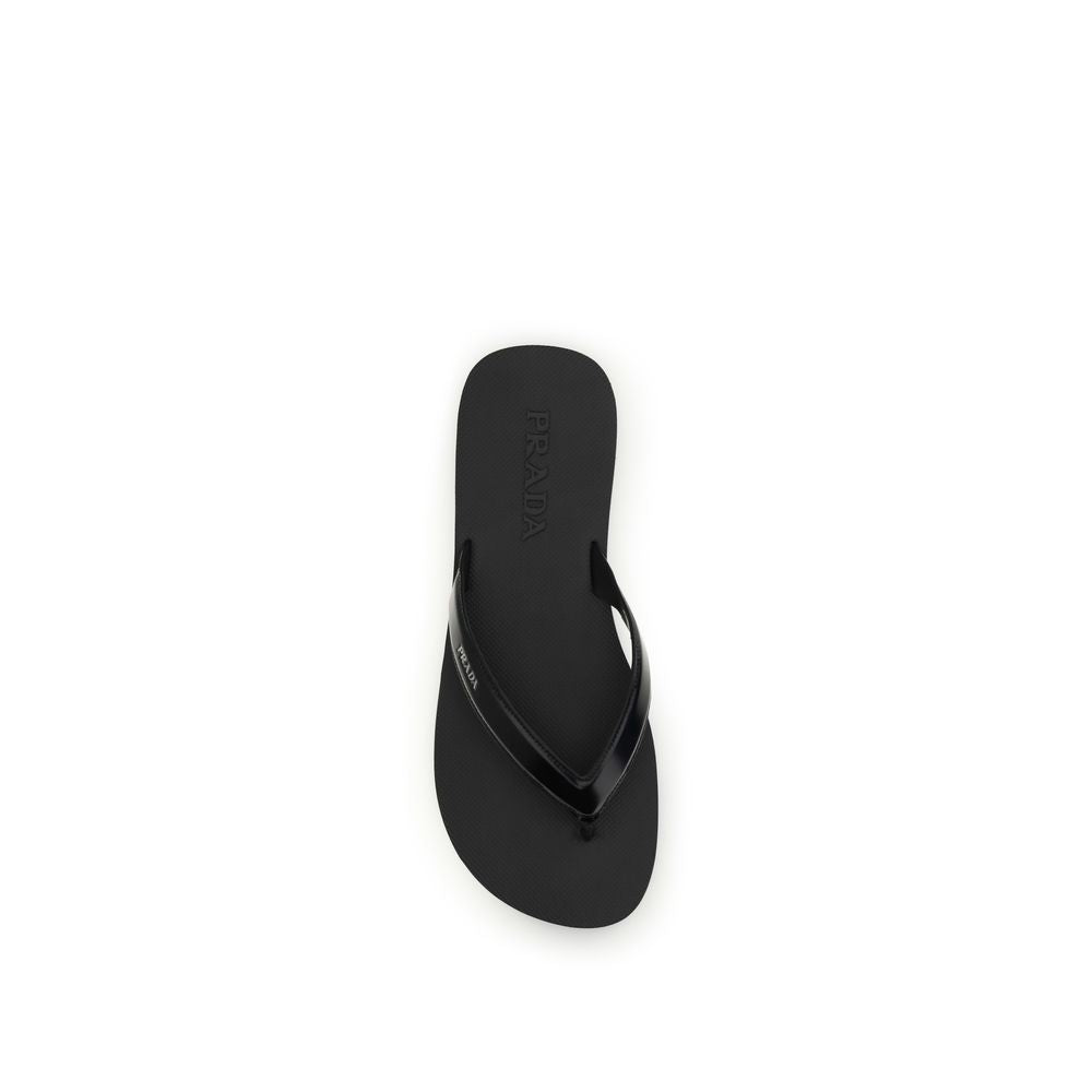 Prada Black Calf Leather Bos Taurus Flip-Flop Sandals | Regal Royce