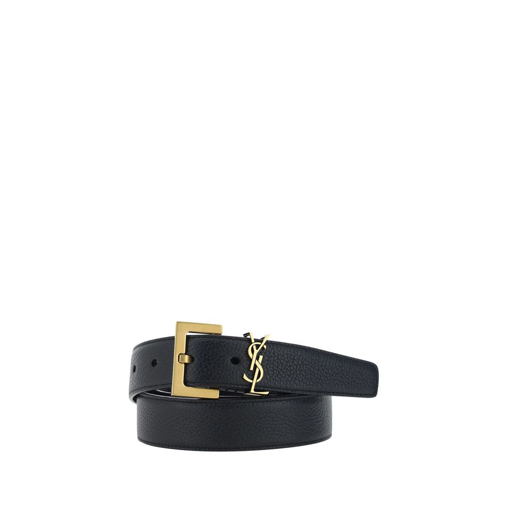 Saint Laurent Black Calf Leather Bos Taurus Regular Belt | Regal Royce