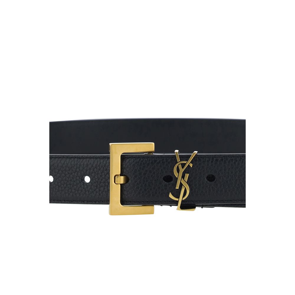 Saint Laurent Black Calf Leather Bos Taurus Regular Belt | Regal Royce