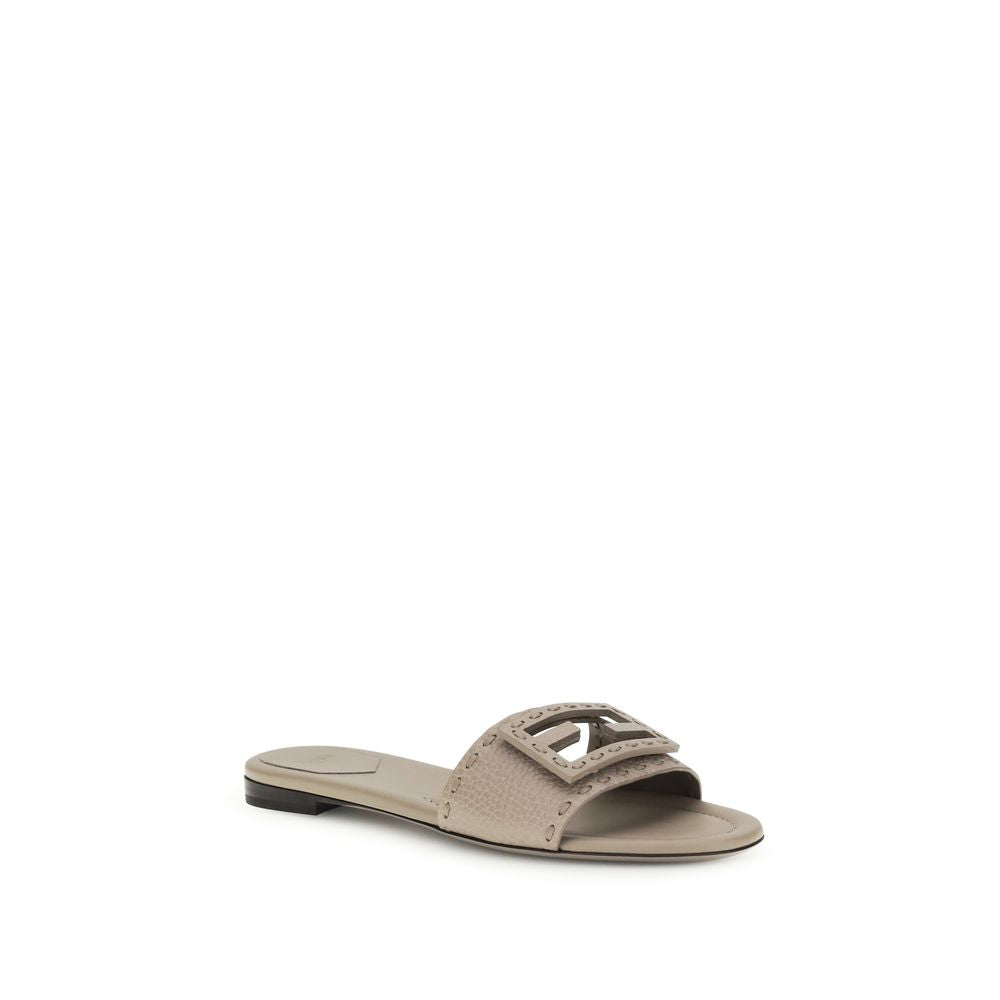 Fendi Gray Calf Leather Bos Taurus Flat Sandals | Regal Royce