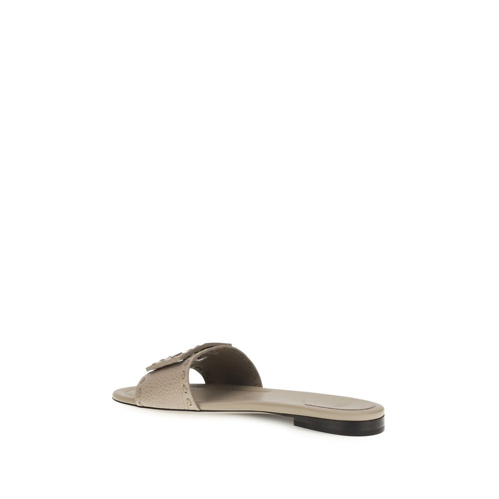 Fendi Gray Calf Leather Bos Taurus Flat Sandals | Regal Royce