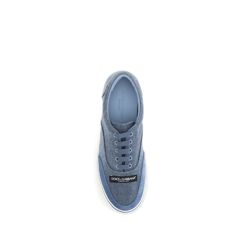 Dolce & Gabbana Blue Linen Low Top Sneakers | Regal Royce