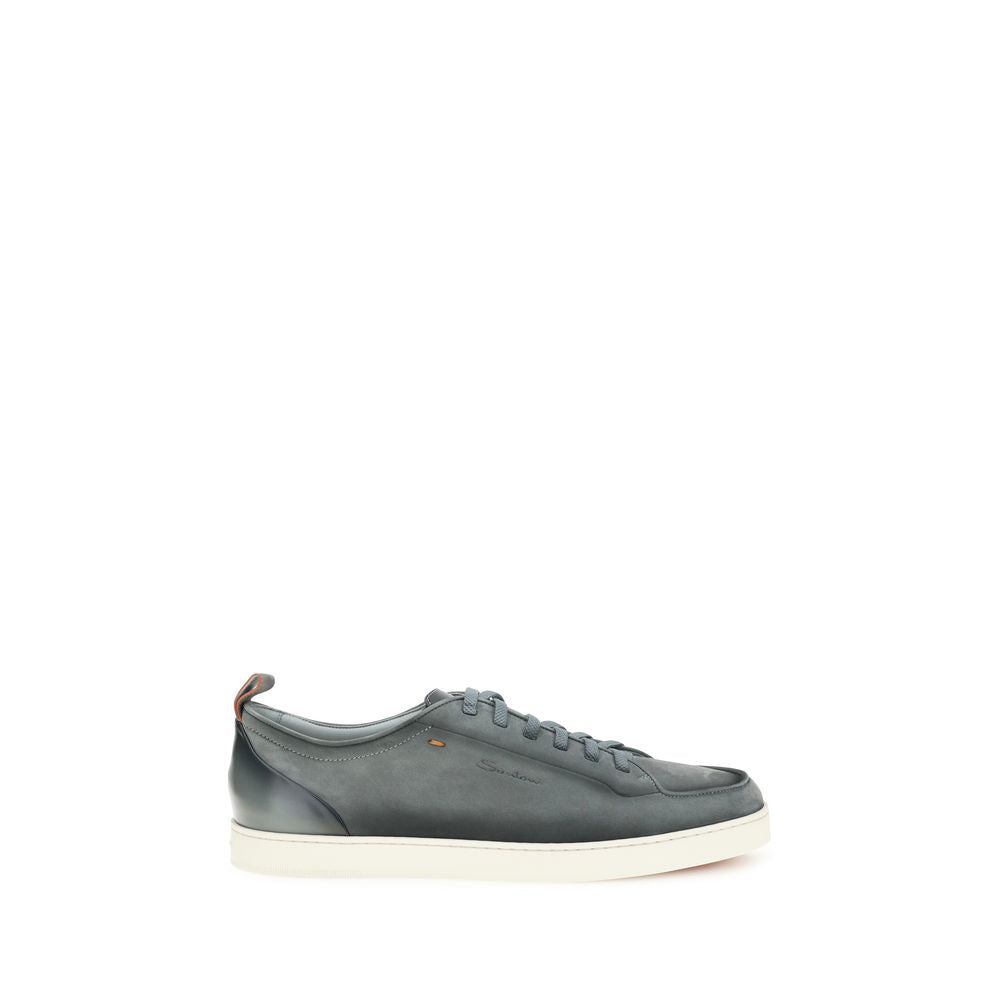 Santoni Gray Calf Leather Bos Taurus Low Top Sneakers | Regal Royce