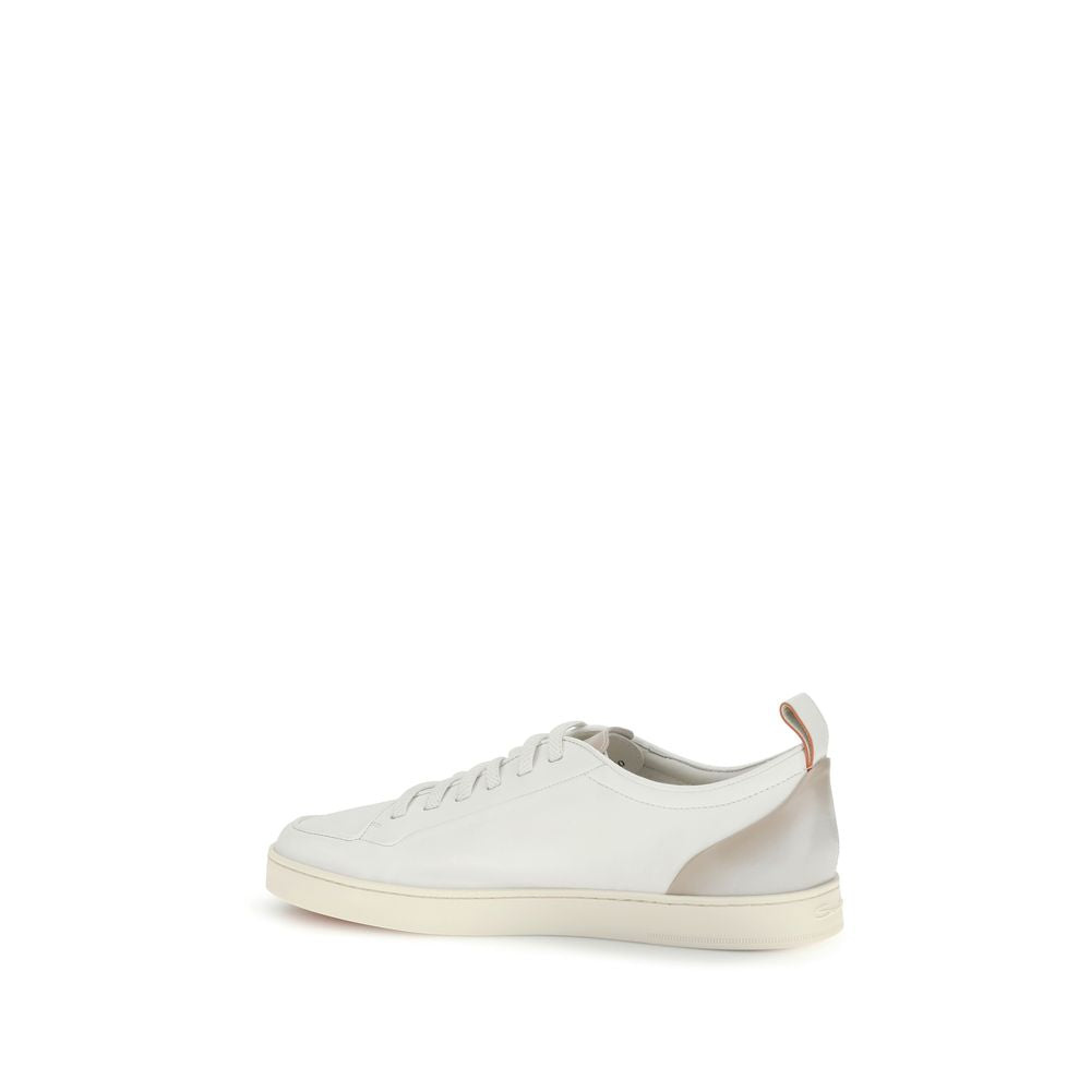 Santoni White Calf Leather Bos Taurus Low Top Sneakers | Regal Royce