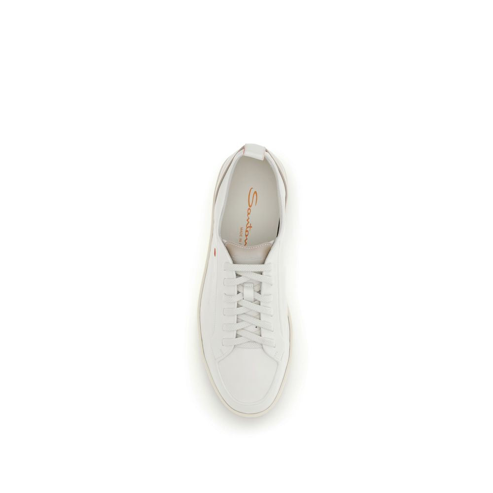 Santoni White Calf Leather Bos Taurus Low Top Sneakers | Regal Royce