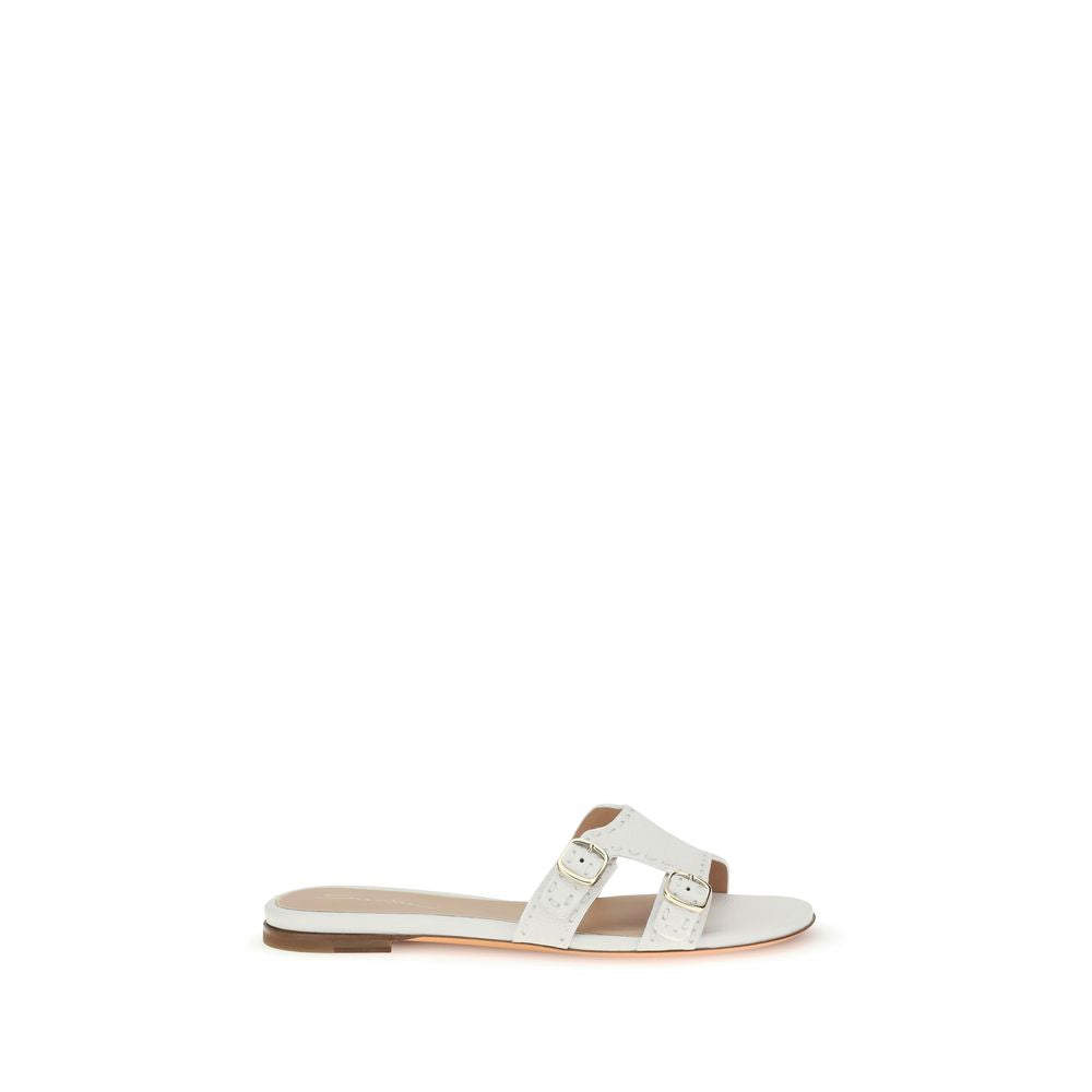 Santoni White Calf Leather Bos Taurus Flat Sandals | Regal Royce
