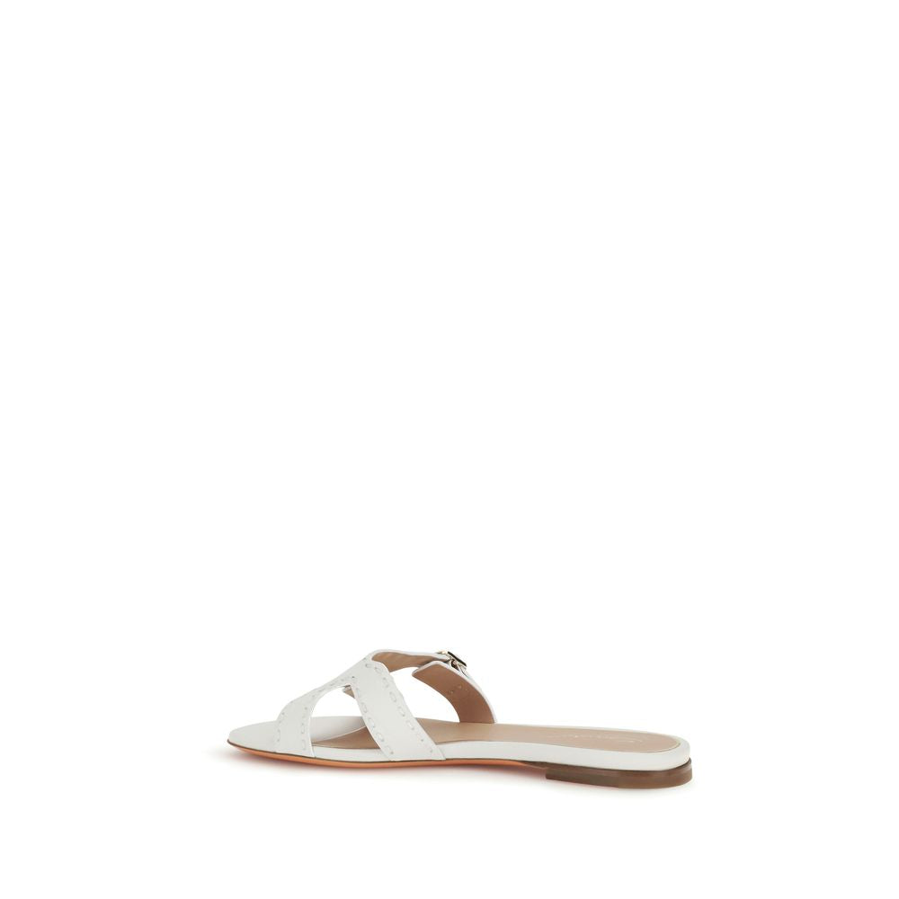 Santoni White Calf Leather Bos Taurus Flat Sandals | Regal Royce