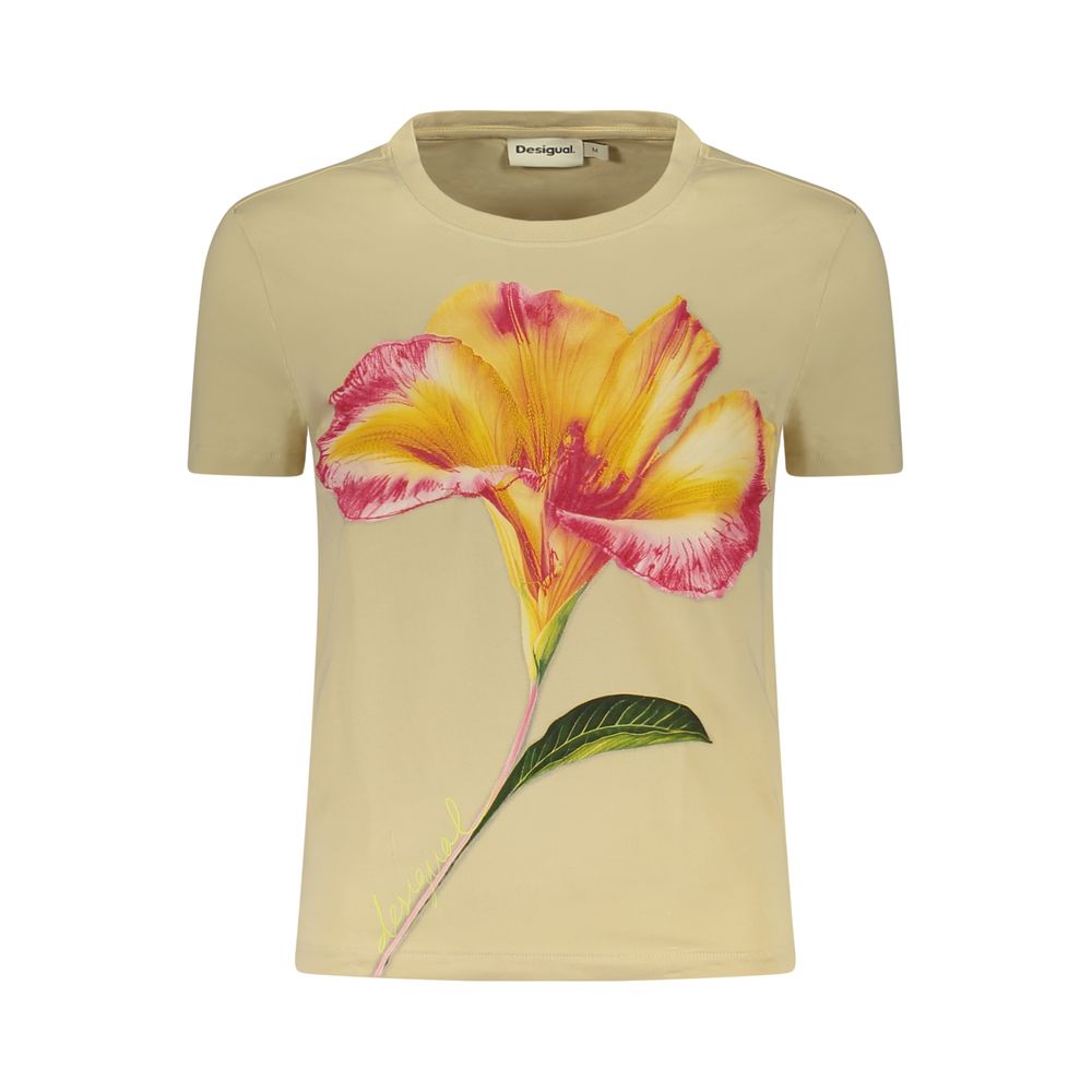 Desigual Beige Cotton Women T-Shirt | Regal Royce