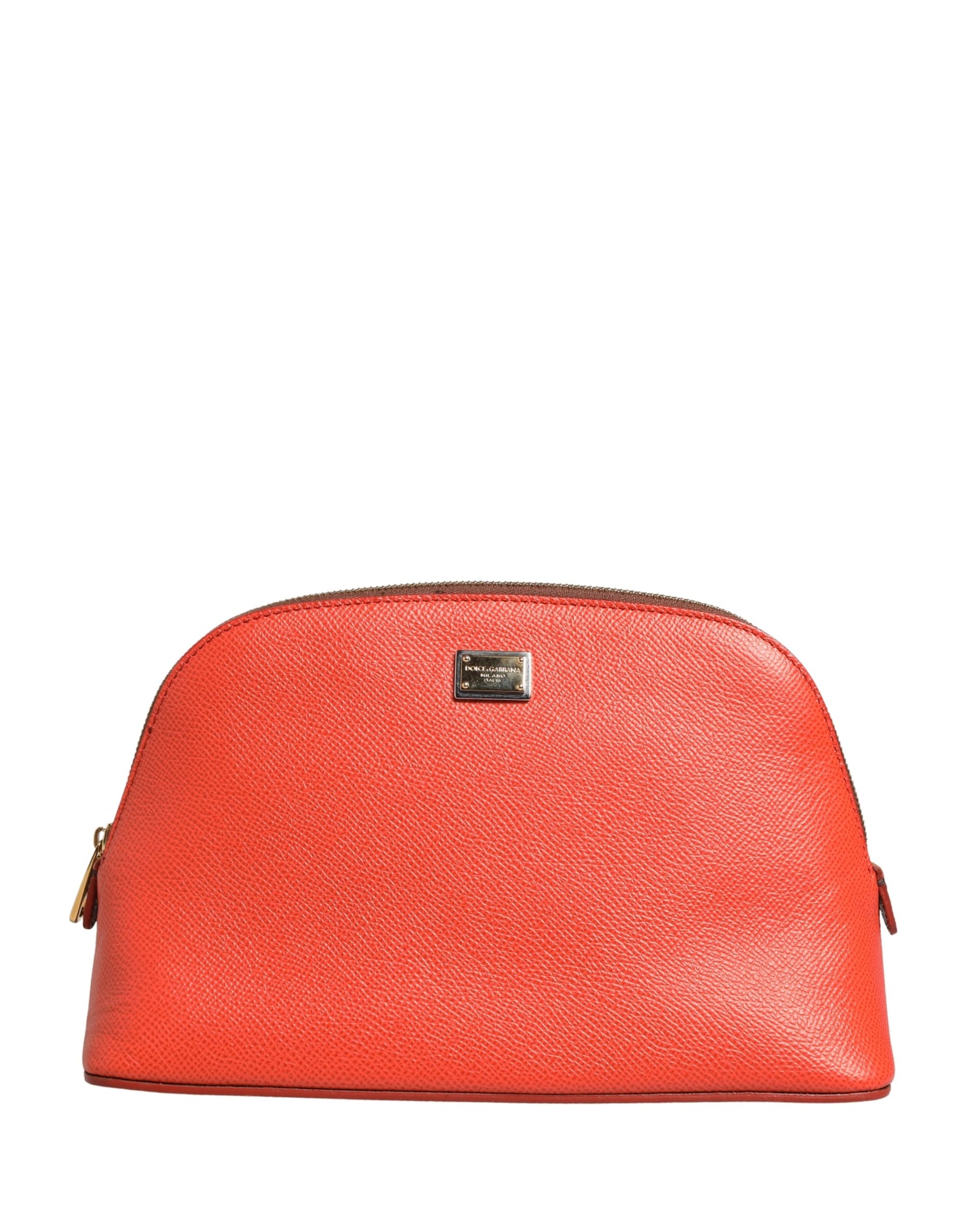 Dolce & Gabbana Orange Beige Leather DG Logo Zip Around Hand Purse Wallet | Regal Royce