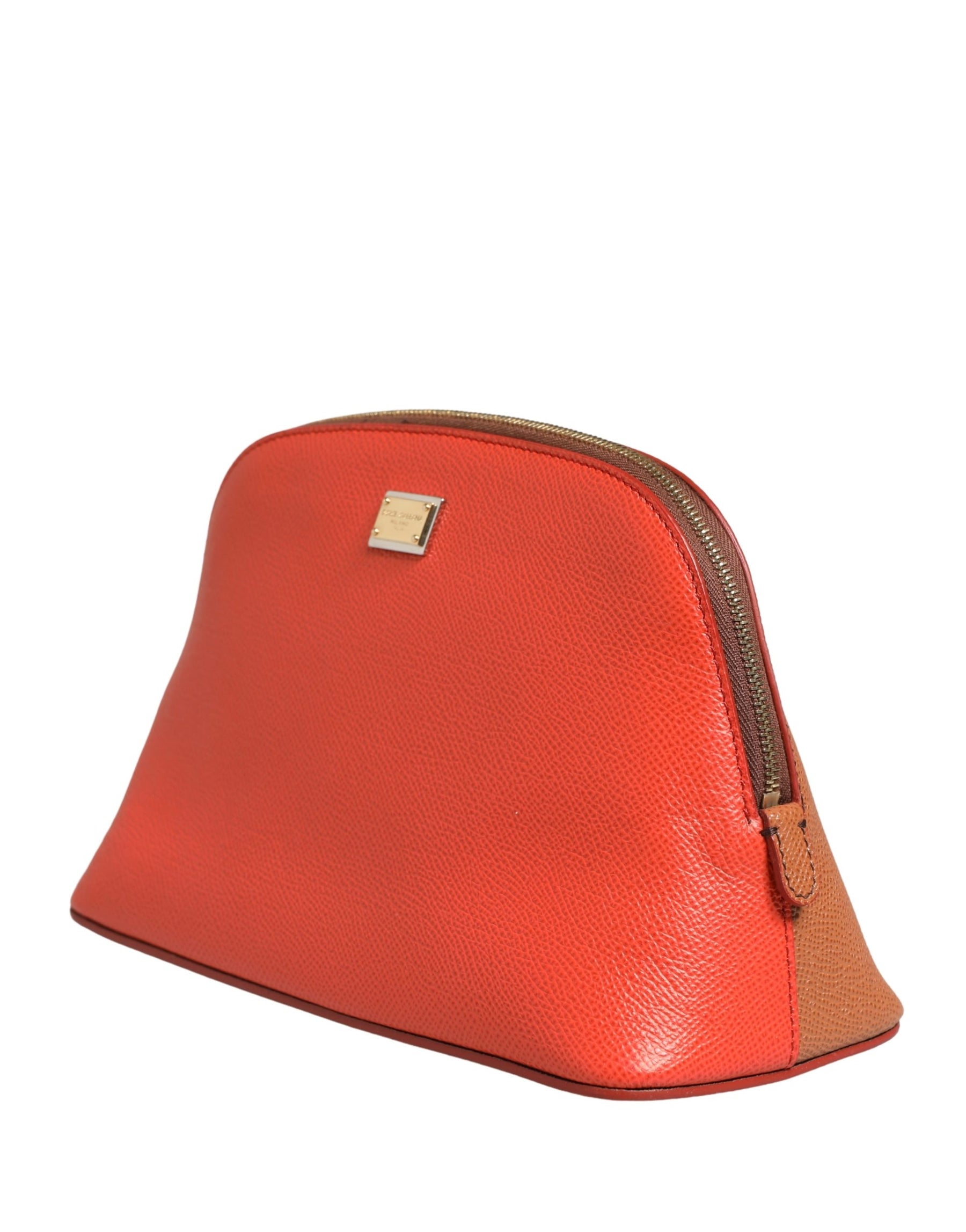 Dolce & Gabbana Orange Beige Leather DG Logo Zip Around Hand Purse Wallet | Regal Royce