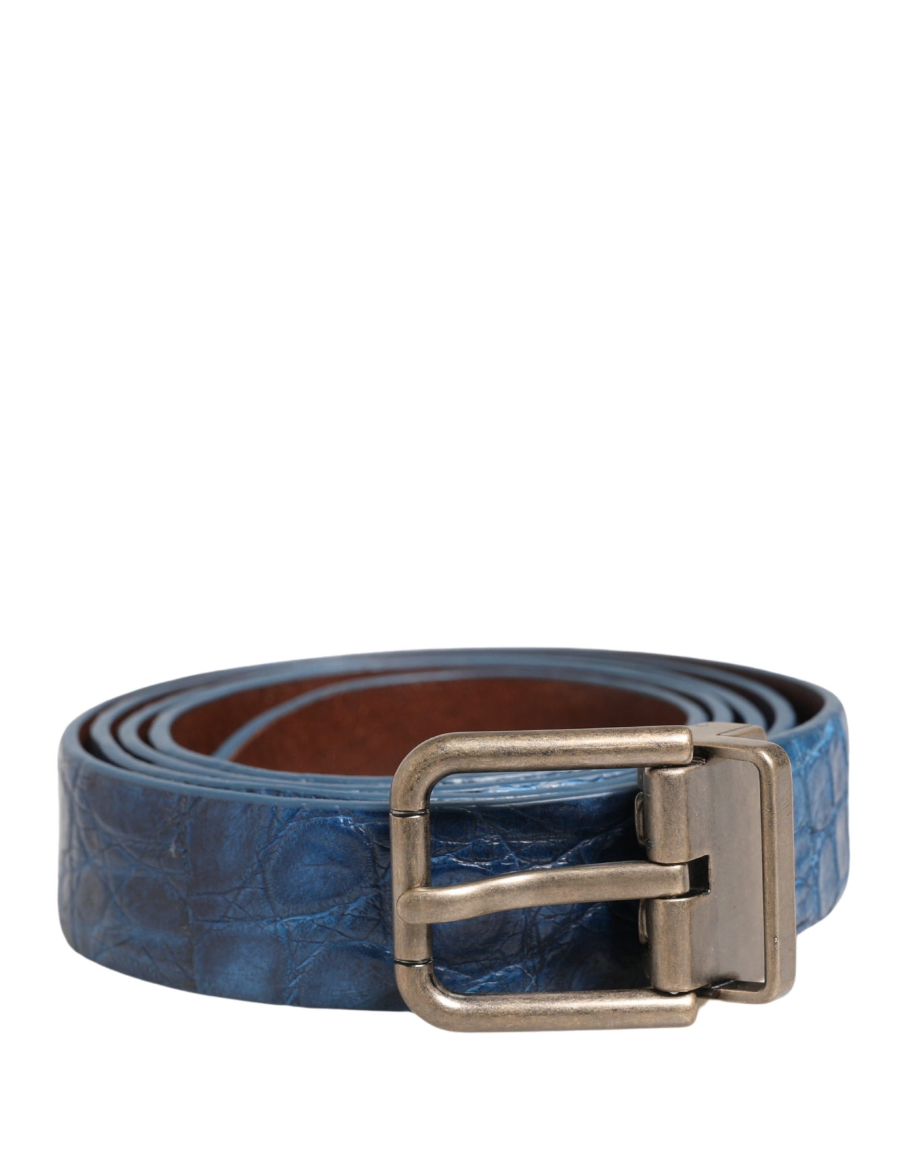Dolce & Gabbana Navy Blue Leather Gold Tone Metal Buckle Belt | Regal Royce