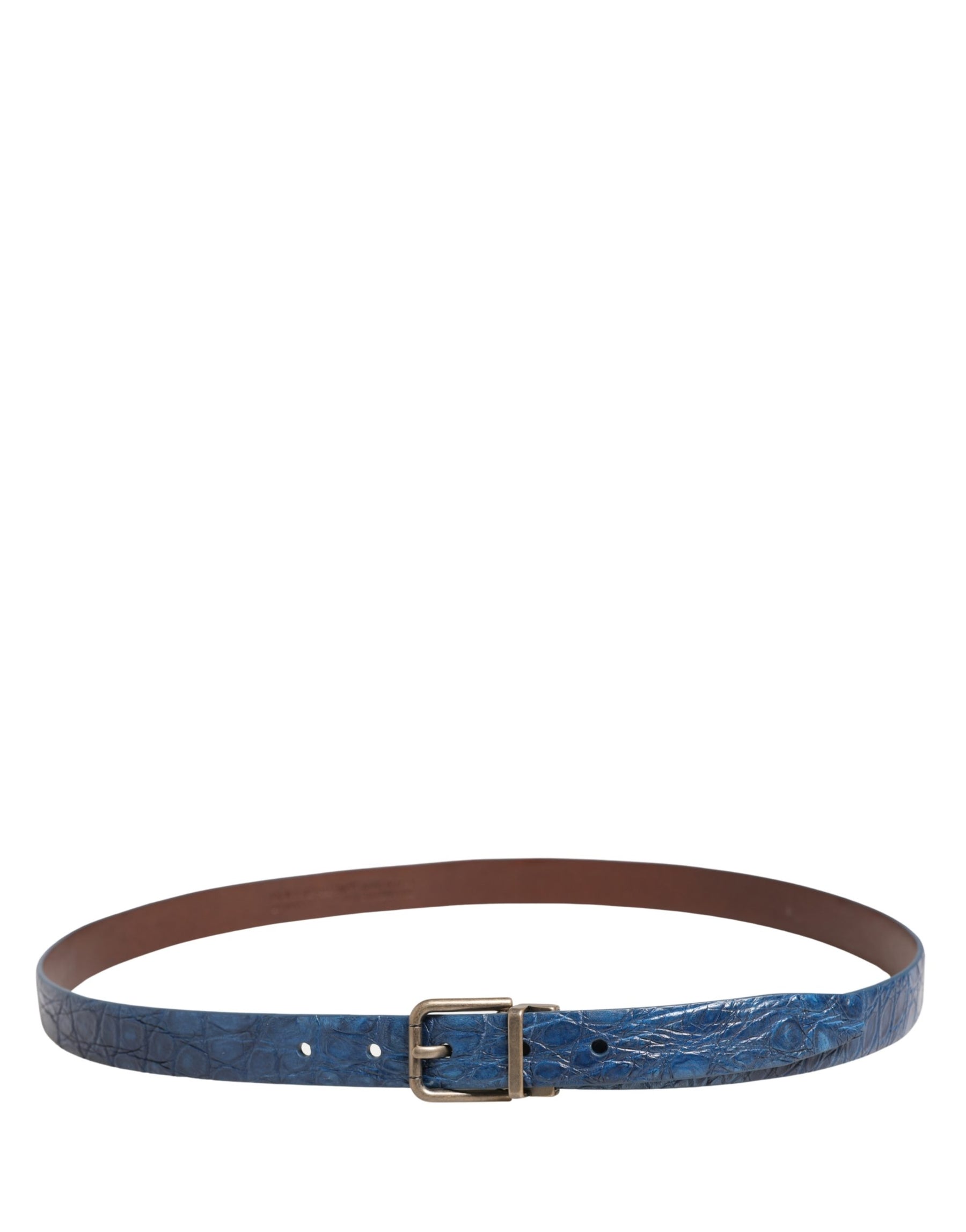 Dolce & Gabbana Navy Blue Leather Gold Tone Metal Buckle Belt | Regal Royce