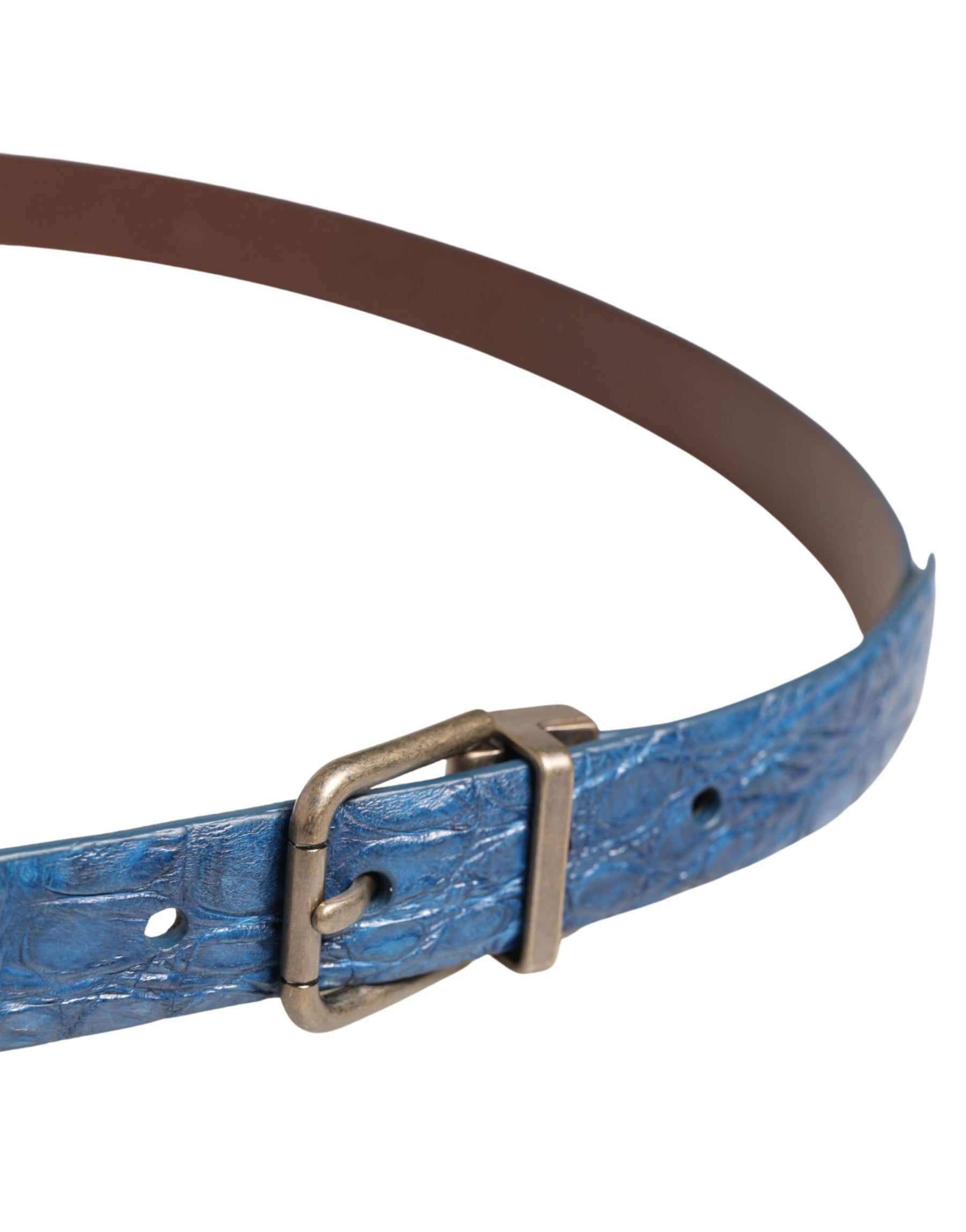 Dolce & Gabbana Navy Blue Leather Gold Tone Metal Buckle Belt | Regal Royce