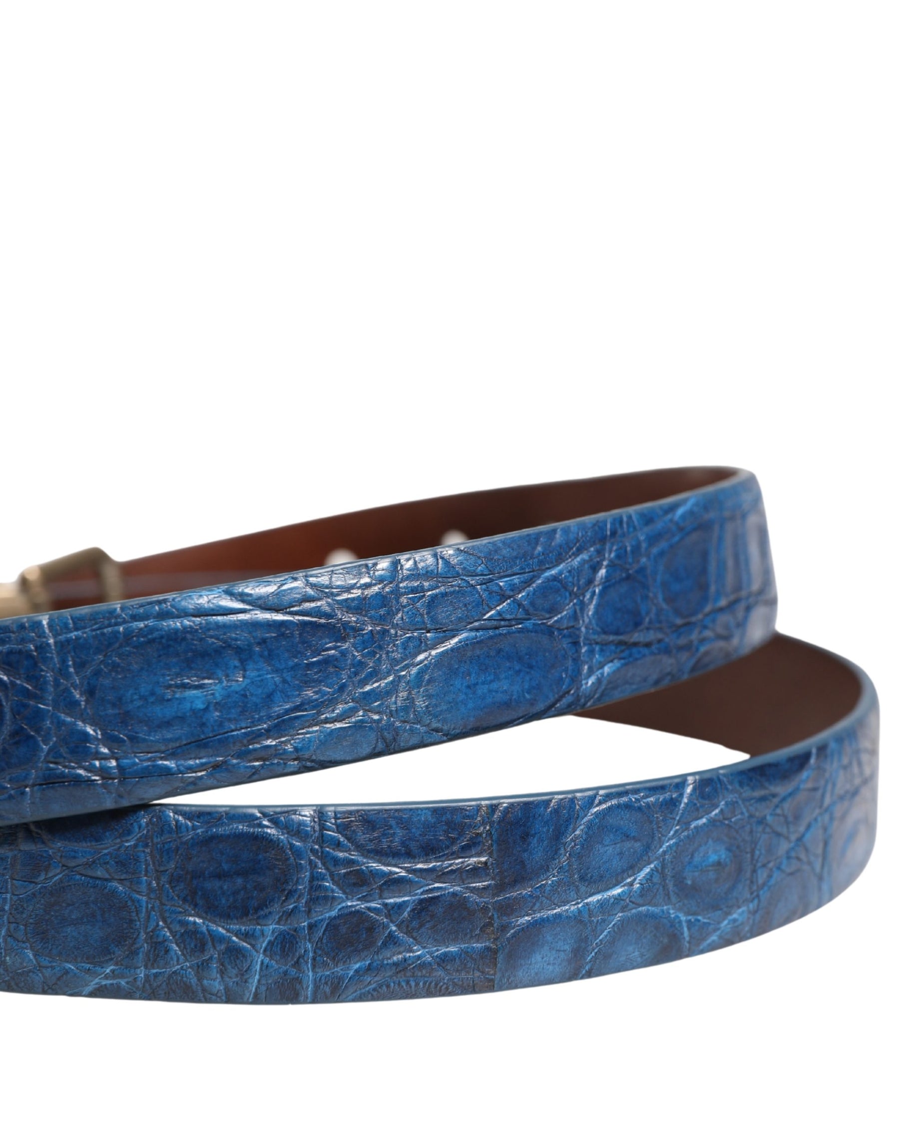 Dolce & Gabbana Navy Blue Leather Gold Tone Metal Buckle Belt | Regal Royce