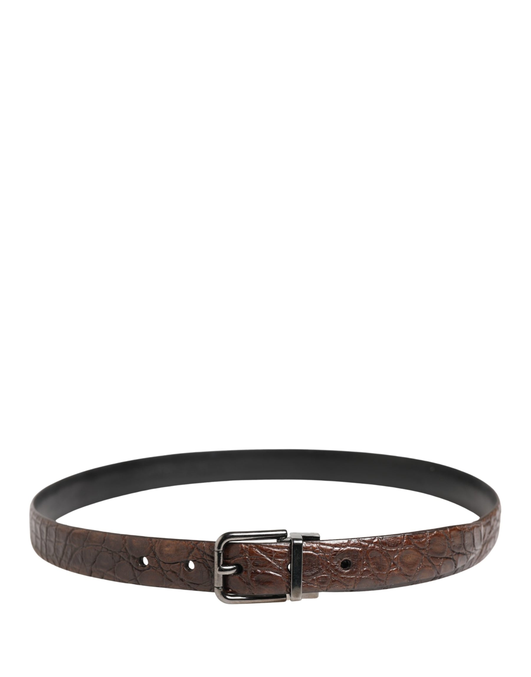 Dolce & Gabbana Brown Leather Silver Tone Metal Buckle Belt | Regal Royce
