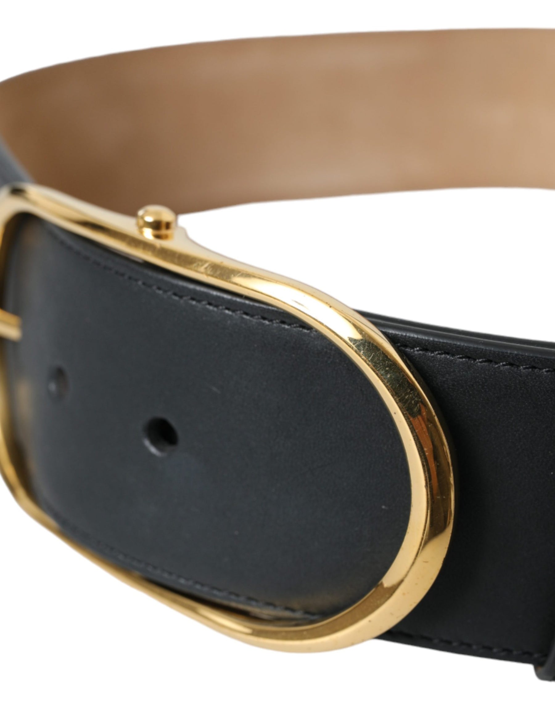 Dolce & Gabbana Black Leather Classic Metal Oval Buckle Belt | Regal Royce