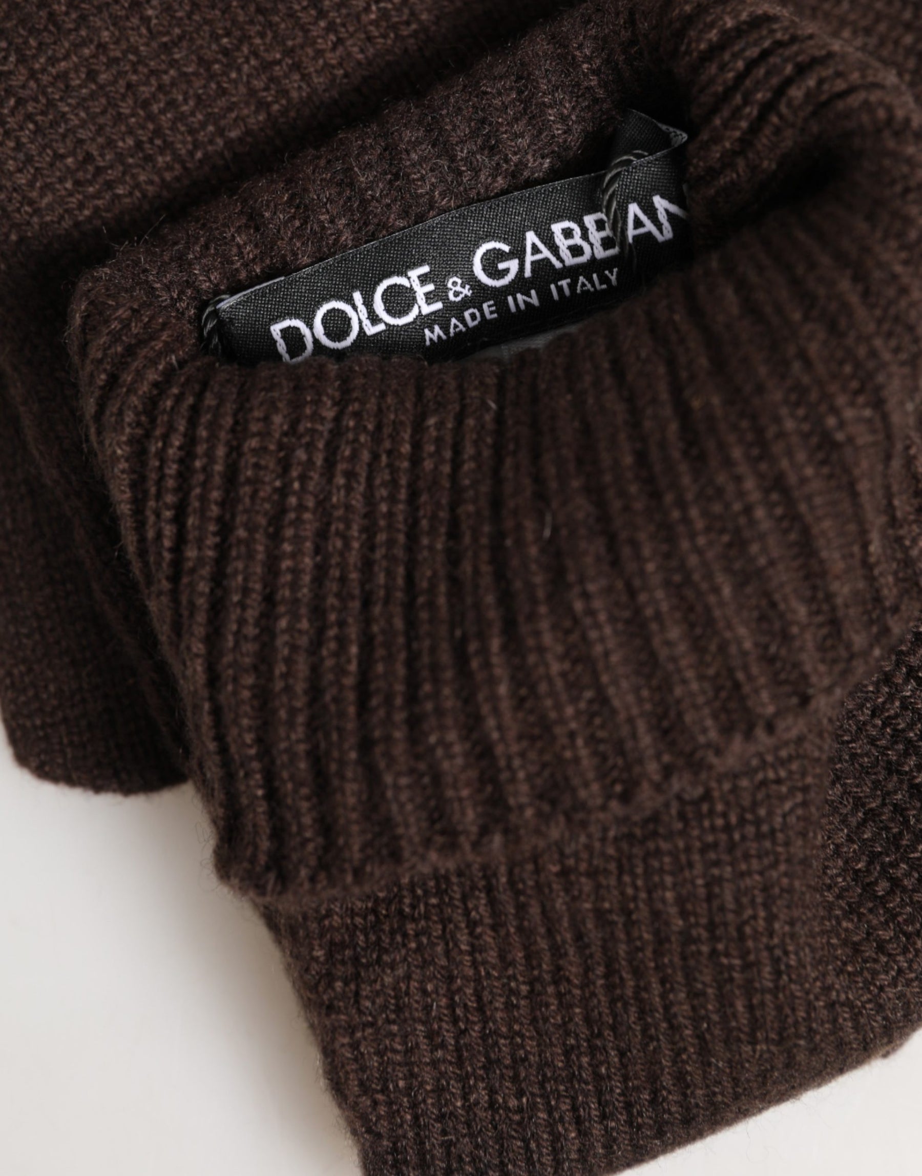 Dolce & Gabbana Brown Cashmere Knitted Elbow Length Mitten Gloves | Regal Royce