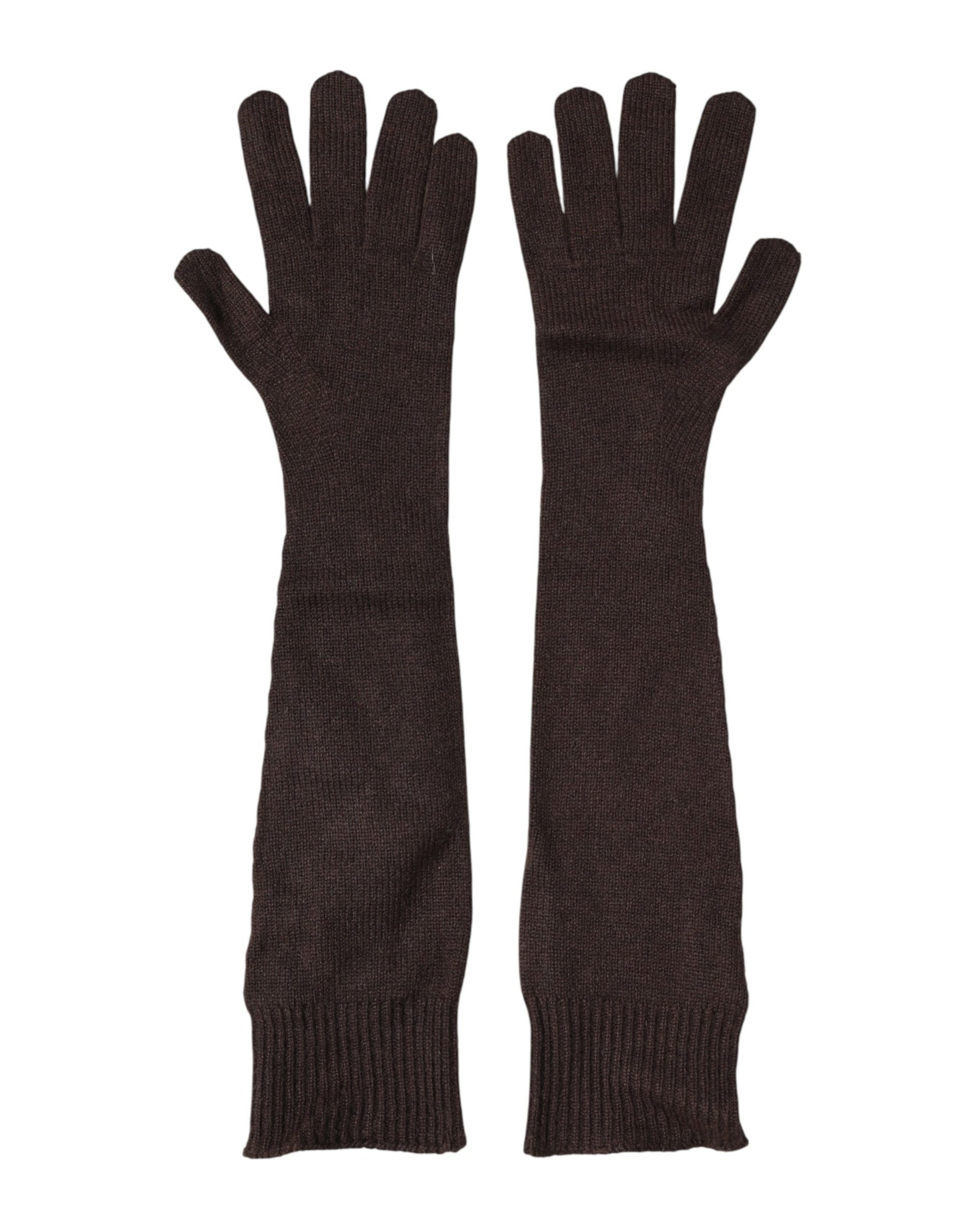 Dolce & Gabbana Brown Cashmere Knitted Elbow Length Mitten Gloves | Regal Royce