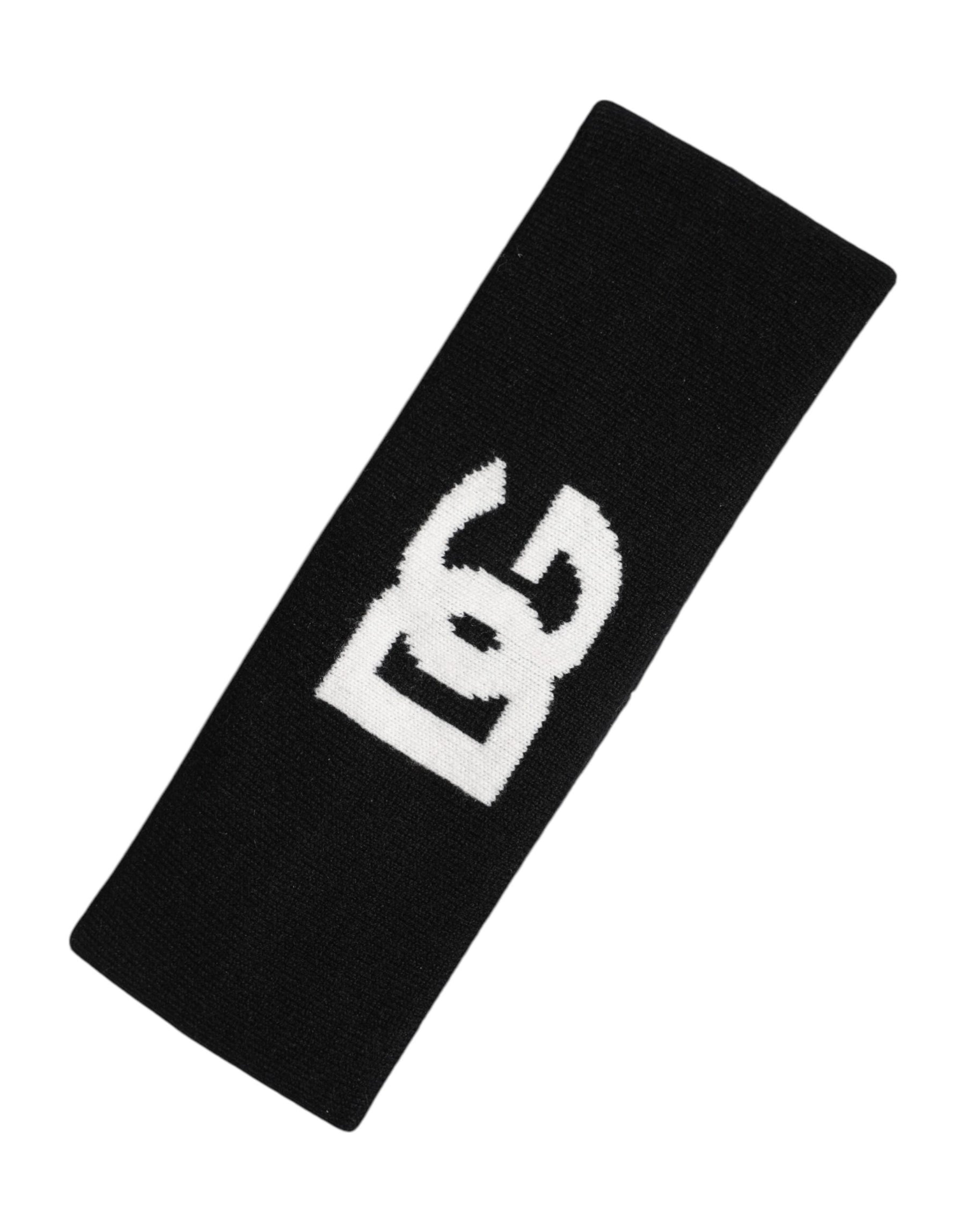 Dolce & Gabbana Men Black White Cashmere Logo Head Band Hat | Regal Royce