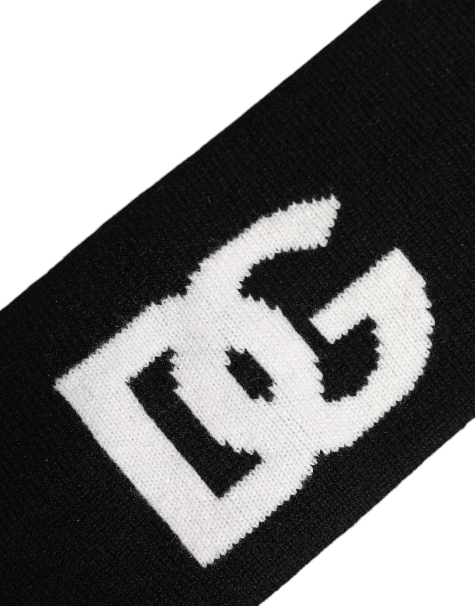 Dolce & Gabbana Men Black White Cashmere Logo Head Band Hat | Regal Royce